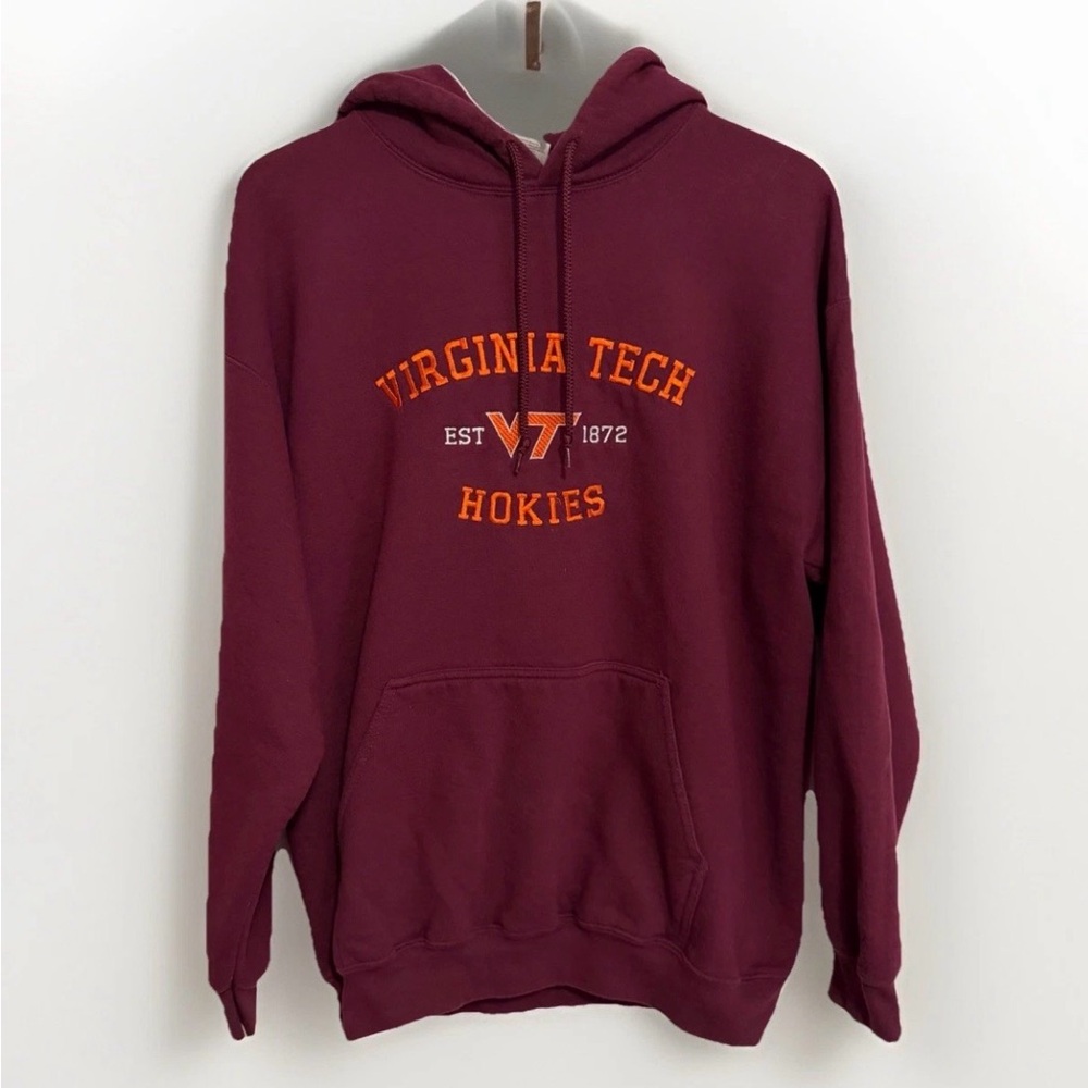 Virginia Tech Hokies Hoodie Maroon Size L Embroidered Sweatshirt NCAA Football